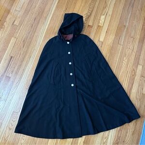 Women's Vintage Loden Aus Bayern Navy Blue Cape Wool Duster Jacket Coat Sz 44
